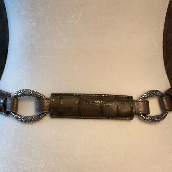 Brighton Sz 30 Khaki Silver Croc Leather Hook Belt - Picture 7 of 10